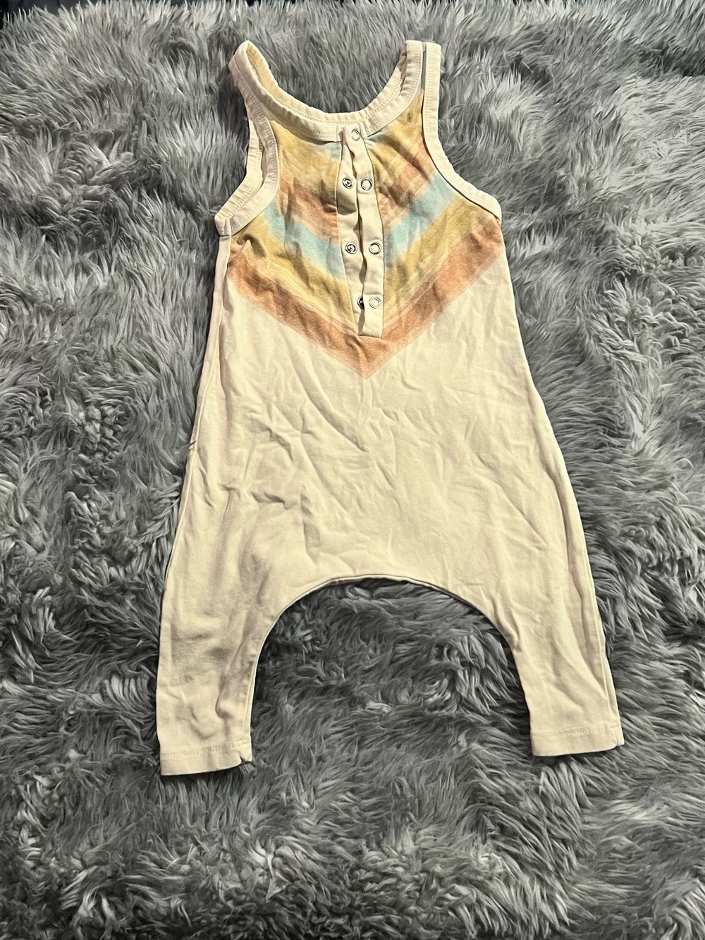 Little Urban Cream Baby Romper with Rainbow Chevron Detail (3/6m)